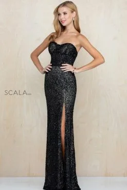 Scala 60227 Strapless Beaded Evening Gown