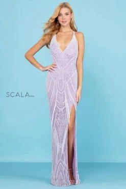 Scala 60242 Beaded Pattern Long Prom Dress