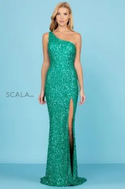 Scala 60290 One Shoulder Sequin Prom Gown
