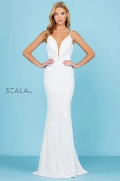 Scala 60297 Beaded V Back Gown