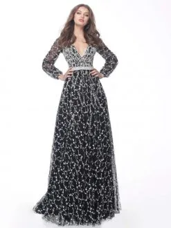 Jovani MOB Jovani 60421 Deep V Long Sleeve Evening Dress