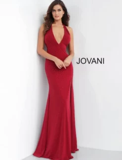 Jovani 63557 Low V Neck Jersey Halter Gown