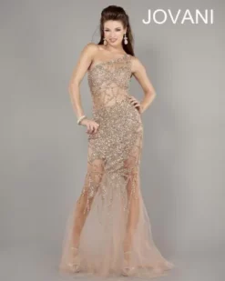 Jovani 6395 Sexy One Shoulder Illusion Gown