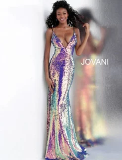 Jovani 67318 Multi Sequin Deep V Gown