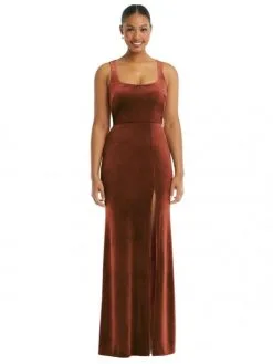 After Six 6870 Square Neck Velvet Bridesmaid Dress