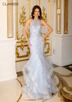 Clarisse 810411 Sheer Lace Ruffle Mermaid Dress