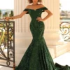 Clarisse 810535 Off Shoulder Velvet Sequin Gown -Outlet Prom Dresses Store 810535 Clarisse Prom Dress S23 498x705
