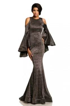 Johnathan Kayne 8111 Cold Shoulder Glitter Knit Gown