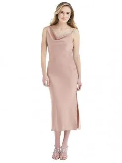 Dessy Social Bridesmaid Dessy Social 8204 Asymmetric Cowl Neck Midi Dress
