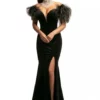 Johnathan Kayne 9249 Velvet Gown With Separate Feather Cape
