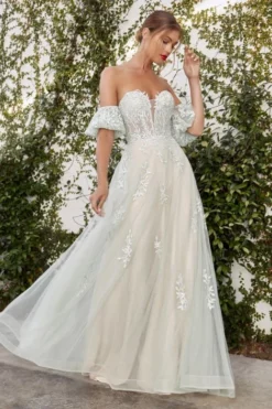 Andrea & Leo Andrea And Leo A1046 Willow Gown With Removable Puff Sleeves