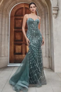 Andrea & Leo Andrea And Leo A1109 Forest Moss Beaded Prom Gown