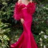 Andrea & Leo Andrea And Leo A1208 Mikado Feather Sleeve Gown -Outlet Prom Dresses Store A1208 Andrea and Leo Gown S23 470x705