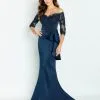 Cameron Blake By Mon Cheri Size 10 Navy Blue Cameron Blake CB140 Off Shoulder Sheer Sleeve MOB Gown