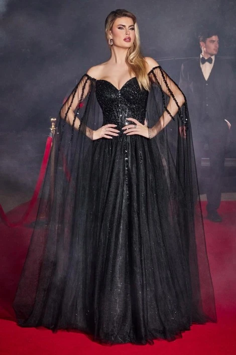 Ladivine Prom Ladivine CD0204 Off Shoulder Long Sheer Sleeve Gown 3 Ladivine Prom Ladivine CD0204 Off Shoulder Long Sheer Sleeve Gown