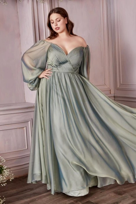 Ladivine Prom Ladivine CD243C Long Sleeve Plus Size Gown 3 Ladivine Prom Ladivine CD243C Long Sleeve Plus Size Gown