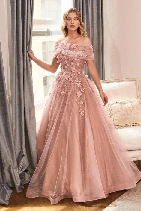 Ladivine Prom Ladivine CD955 Floral 3D Shoulder Wrap Gown 3 Ladivine Prom Ladivine CD955 Floral 3D Shoulder Wrap Gown