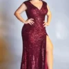 Ladivine Prom Ladivine CH198C Cap Sleeve Plus Size Sequin Gown