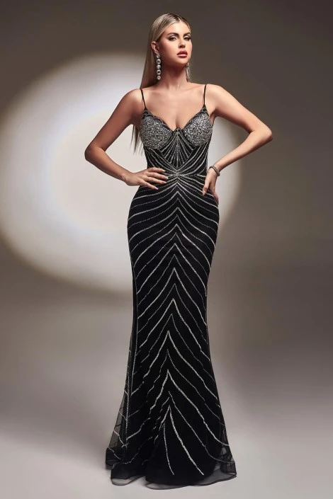 Ladivine Prom Ladivine CR866 Black Beaded Gown 3 Ladivine Prom Ladivine CR866 Black Beaded Gown