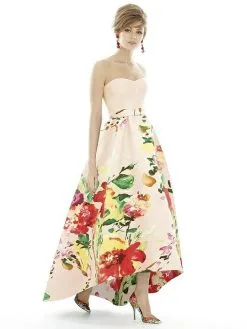Alfred Sung D699FP Floral Print Hi-Low Bridesmaid Dress -Outlet Prom Dresses Store D699CP Alfred Sung Bridesmaid Dress S17