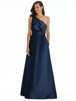 Alfred Sung D815 One Shoulder Pocket Bridesmaid Dress