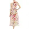 Alfred Sung D833FP Tie Neck Floral Midi Dress