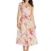 Alfred Sung D835FP Tie 1 Shoulder Floral Midi Dress