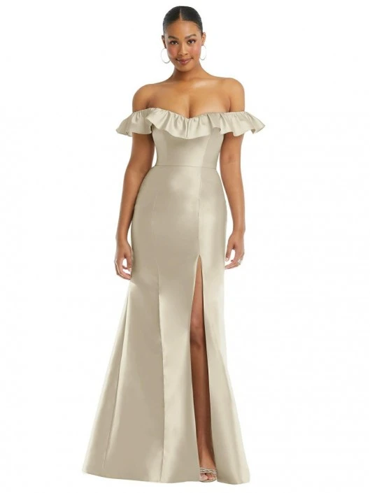 Alfred Sung D836 Ruffle Off Shoulder High Slit Gown 3 Alfred Sung D836 Ruffle Off Shoulder High Slit Gown