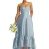 Alfred Sung D838 High Low Ruffle Pocket Gown