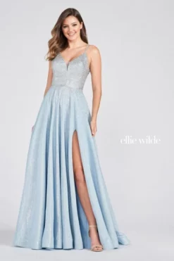 Ellie Wilde By Mon Cheri Ellie Wilde EW122083 Strappy Back Metallic Prom Dress