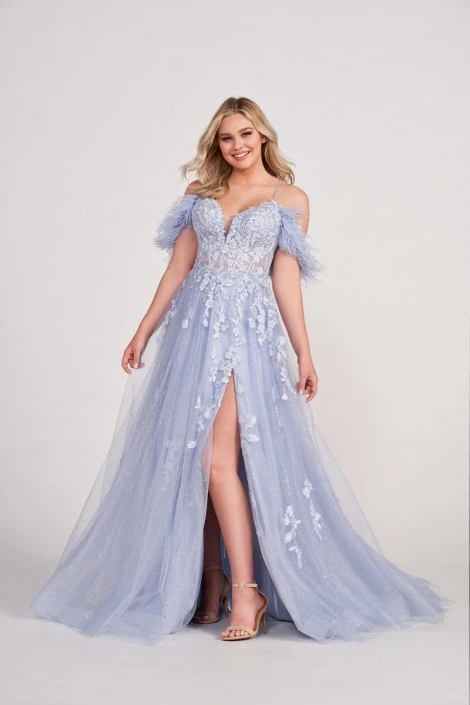 Ellie Wilde By Mon Cheri Ellie Wilde EW34066 Feather Sleeve Prom Dress 3 Ellie Wilde By Mon Cheri Ellie Wilde EW34066 Feather Sleeve Prom Dress