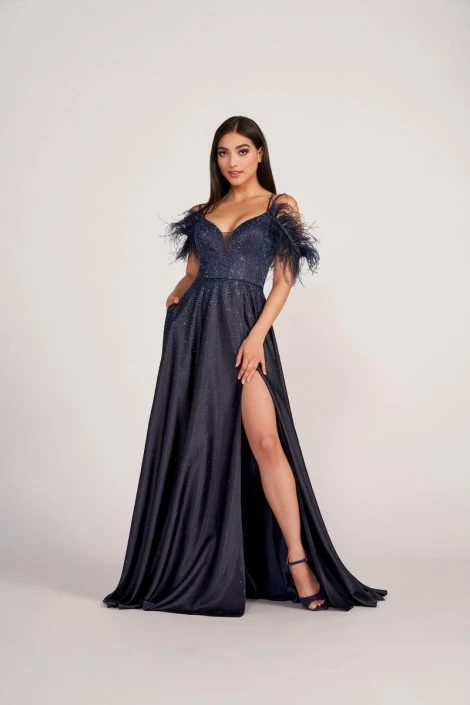 Ellie Wilde By Mon Cheri Ellie Wilde EW34131 Feather Sleeve Prom Dress 3 Ellie Wilde By Mon Cheri Ellie Wilde EW34131 Feather Sleeve Prom Dress