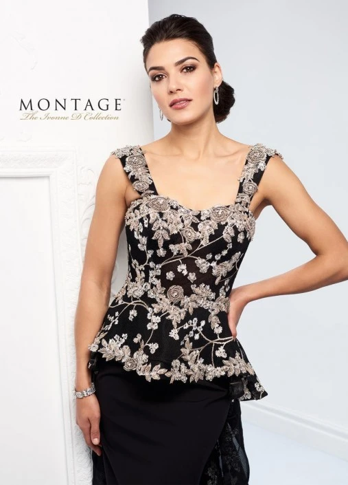 Ivonne D For Mon Cheri Ivonne D 218D32 Gown With Peplum And Cascade 5 Ivonne D For Mon Cheri Ivonne D 218D32 Gown With Peplum And Cascade - Image 3