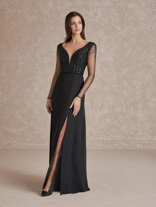 Adrianna Papell Platinum Adrianna Papell 40278 Sheer Long Sleeve Gown 6 Adrianna Papell Platinum Adrianna Papell 40278 Sheer Long Sleeve Gown - Image 4