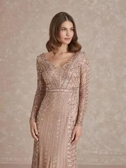 Adrianna Papell Platinum Adrianna Papell 40283 Long Sleeve Beaded Gown -Outlet Prom Dresses Store F20 APP 40283 04 530x705
