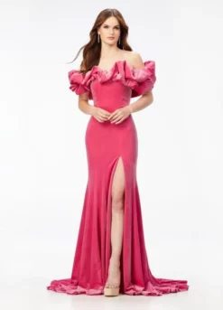 Ashley Lauren 11217 Ruffle Off Shoulder Velvet Gown -Outlet Prom Dresses Store F22 ASH 11217 03 508x705