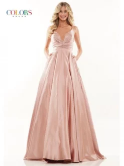 Glow By Colors Dress Glow By Colors G1089 Pleated V Neck Prom Dress