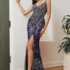 Ladivine Prom Ladivine J837 Beaded High Slit Gown