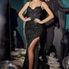 Ladivine Prom Ladivine J854 Fitted High Slit Prom Dress