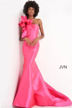 JVN By Jovani JVN00650 Ruffle Shoulder Prom Gown