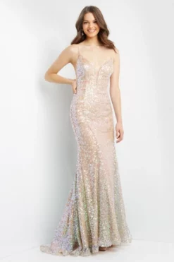 JVN By Jovani JVN07594 Open Back Sequin Prom Dress