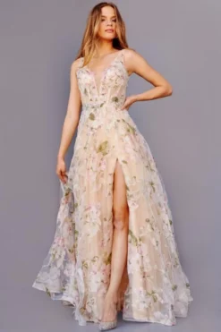 JVN By Jovani JVN23697 Sheer Floral Prom Dress