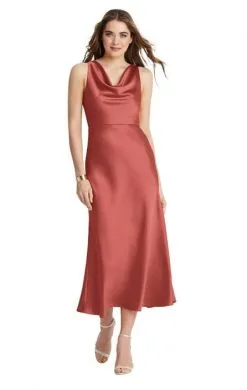 Dessy Lovely Lovely LB003 Cowl Neck Sleeveless Midi Bridesmaid Dress