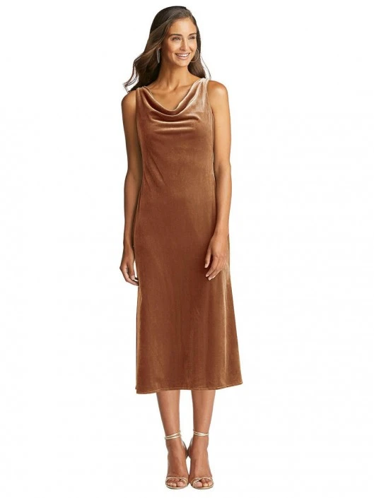 Dessy Lovely Lovely LB018 Velvet Cowl Midi Bridesmaid Dress 3 Dessy Lovely Lovely LB018 Velvet Cowl Midi Bridesmaid Dress
