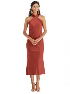 Dessy Lovely Lovely LB026 Twist Halter Midi Bridesmaid Dress