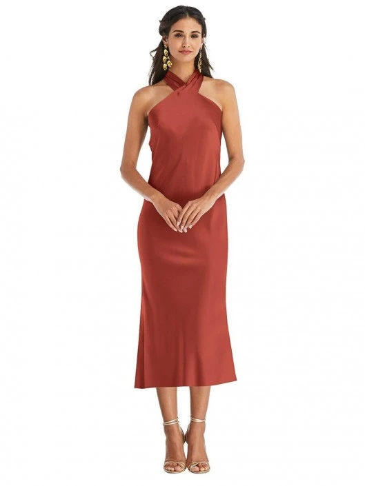 Dessy Lovely Lovely LB026 Twist Halter Midi Bridesmaid Dress 3 Dessy Lovely Lovely LB026 Twist Halter Midi Bridesmaid Dress