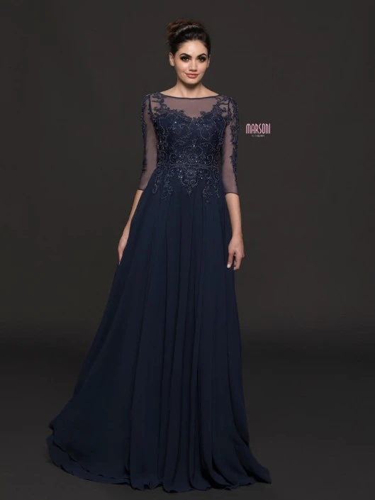 Marsoni By Colors M214 Sheer Sleeve Mother Of Bride Dress 3 Marsoni By Colors M214 Sheer Sleeve Mother Of Bride Dress