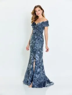 Montage By Mon Cheri Size 8 Navy Blue Montage M524 Off Shoulder Organza Mothers Gown