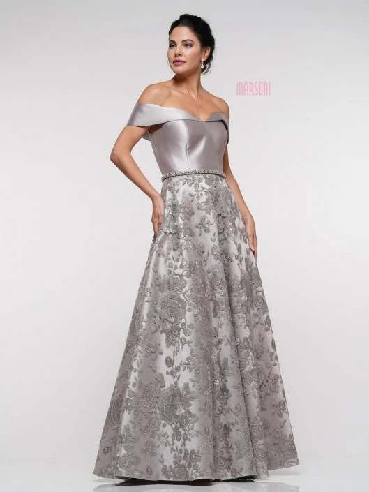 Marsoni By Colors MV1013 Off Shoulder Gown With Lace Skirt 3 Marsoni By Colors MV1013 Off Shoulder Gown With Lace Skirt
