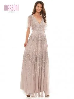 Marsoni By Colors MV1217 Beaded Flutter Sleeve Gown